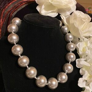 10” extra large plastic silver beaded necklace beads individually tied